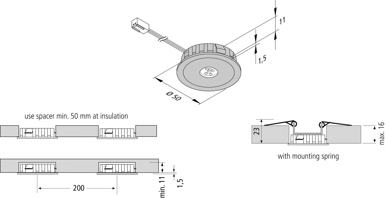Preview: Flat LED recessed light for 35/45 mm cut-outs AR 45