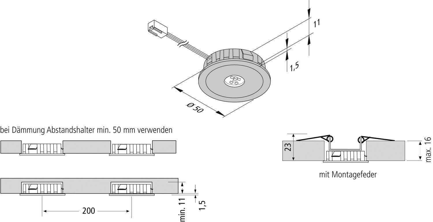 Vorschau: Flache LED-Einbauleuchte für die 35er/45er Bohrung AR 45