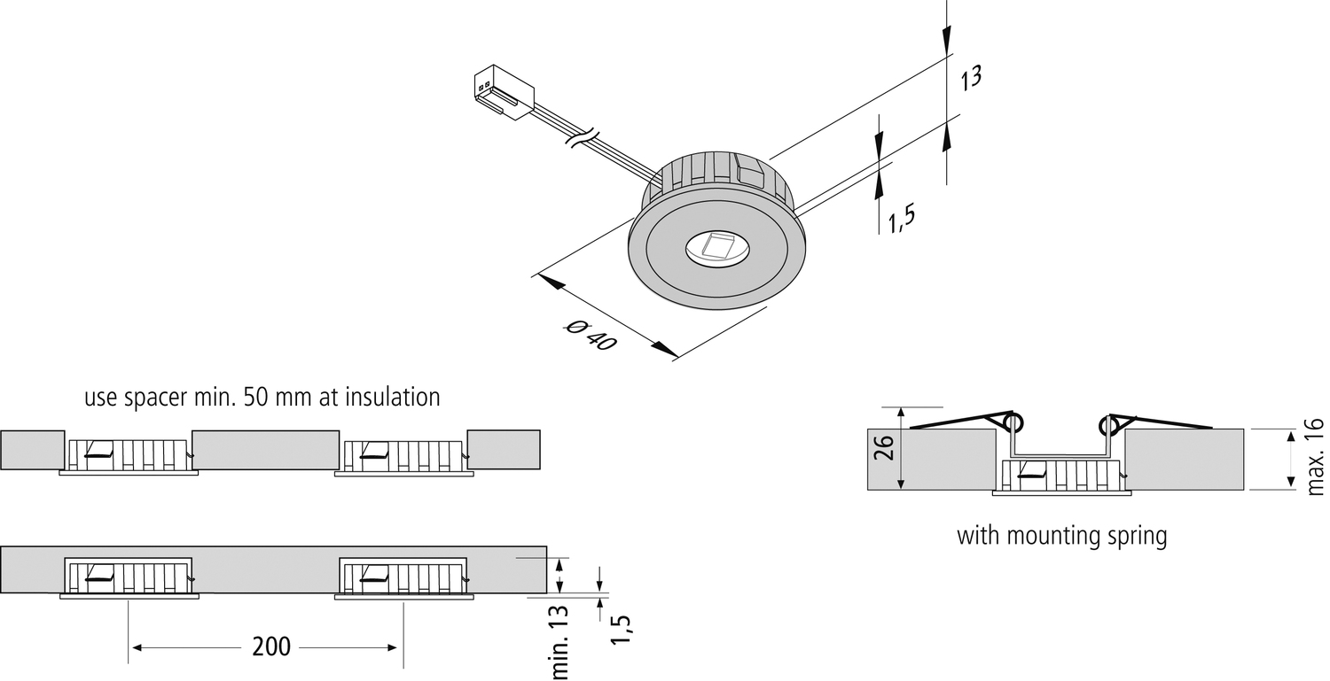 Preview: Flat LED recessed light for 35/45 mm cut-outs AR 35