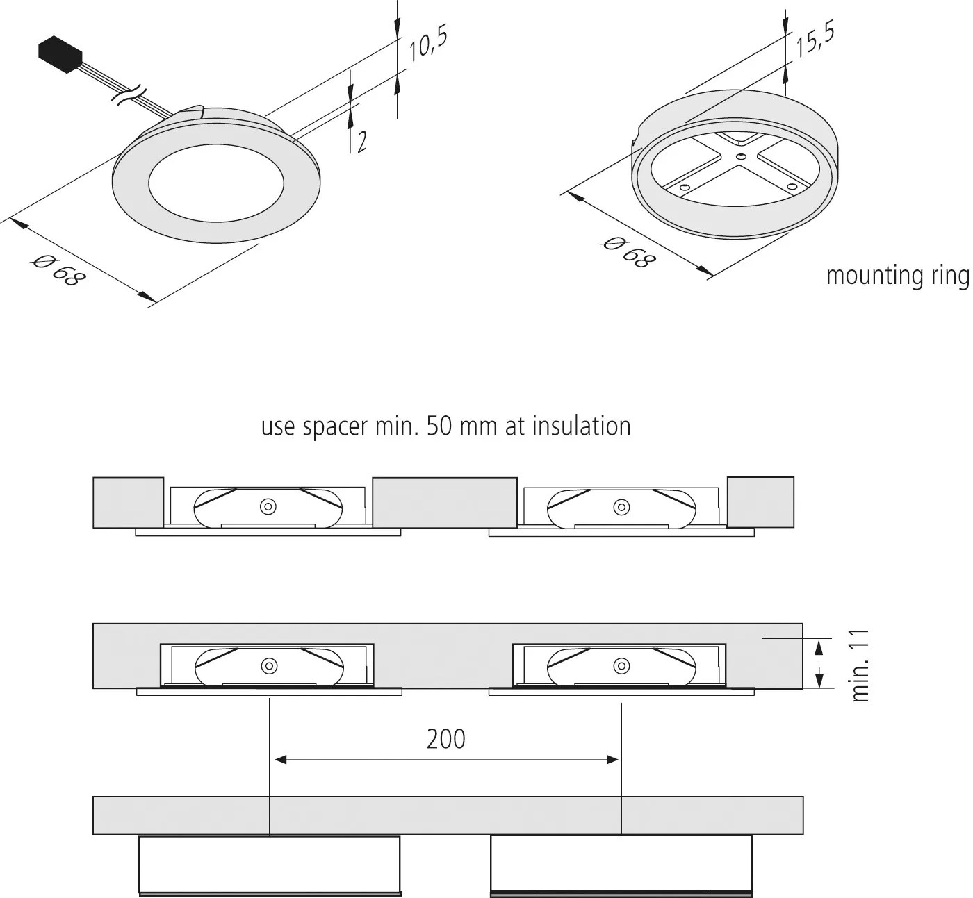 Preview: LED recessed light with area lighting and adjustable light colour Dynamic FR 55