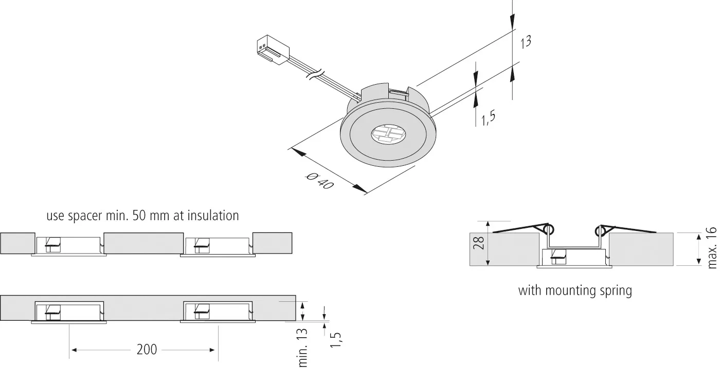 Preview: Flat LED recessed light for 35/45 mm cut-outs AR 35F
