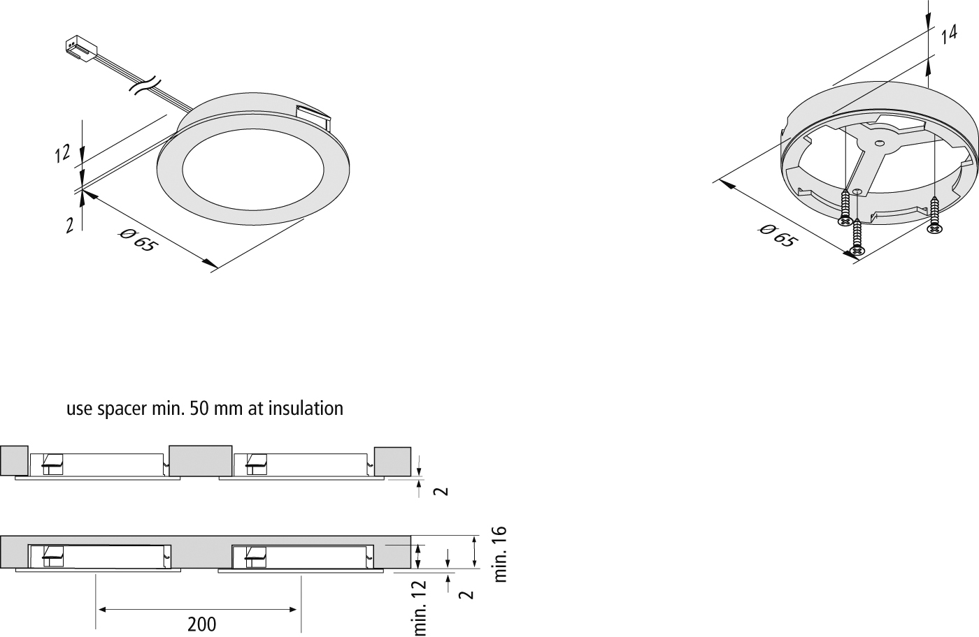 12mm flat metal recessed furniture luminaire round, pluggable FAR 58