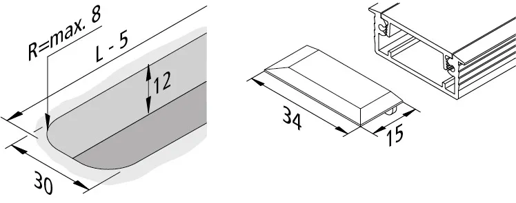 Vista preliminar: Perfil simétrico para tiras LED Perfil fresado 34mm
