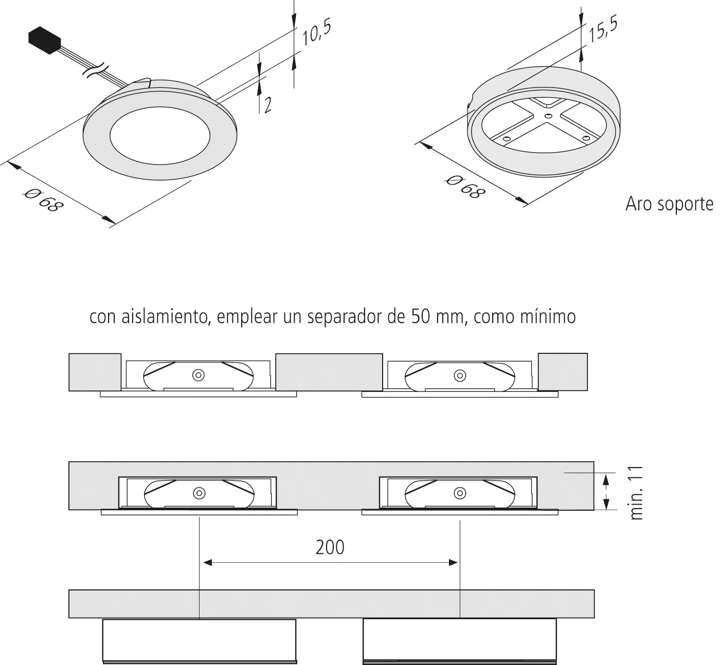 Vista preliminar: luminaria LED empotrable con luz de superficie y color de luz ajustable Dynamic FR 55