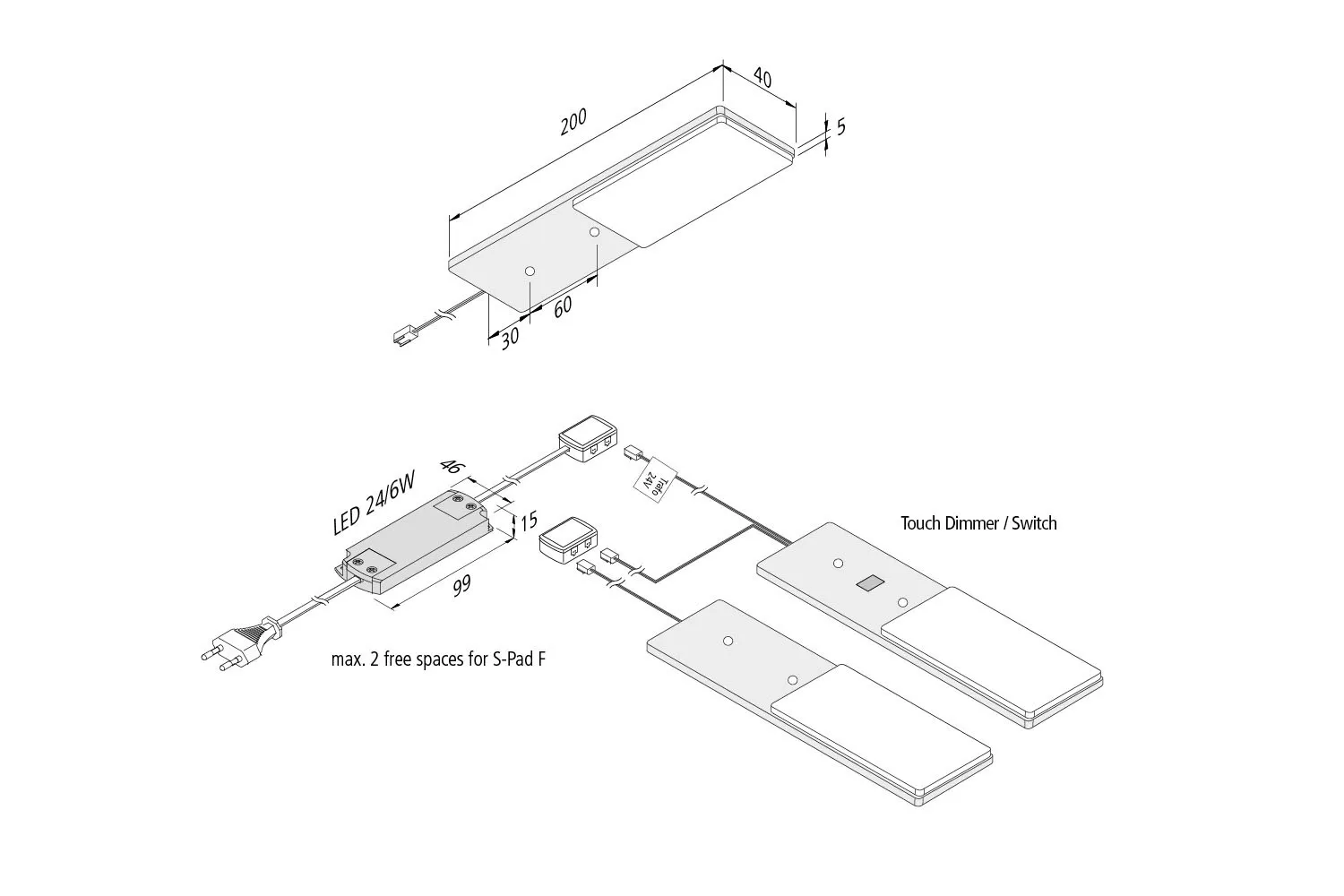 Preview: Filigree metal under-cabinet luminaire S-Pad F