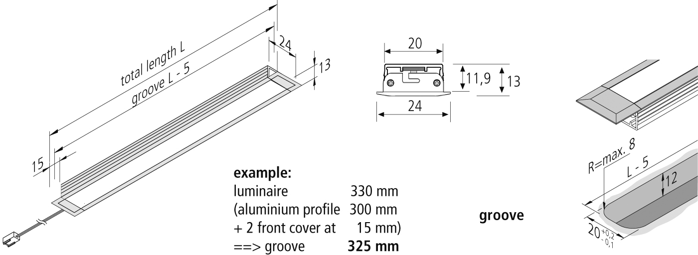 12mm flat aluminium recessed luminaire IN-Stick SF