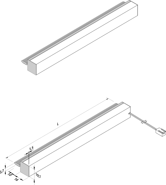 lámpara de estantería de aluminio enchufable para estanterías de madera de 19 mm con ranura de fresado Back-Line