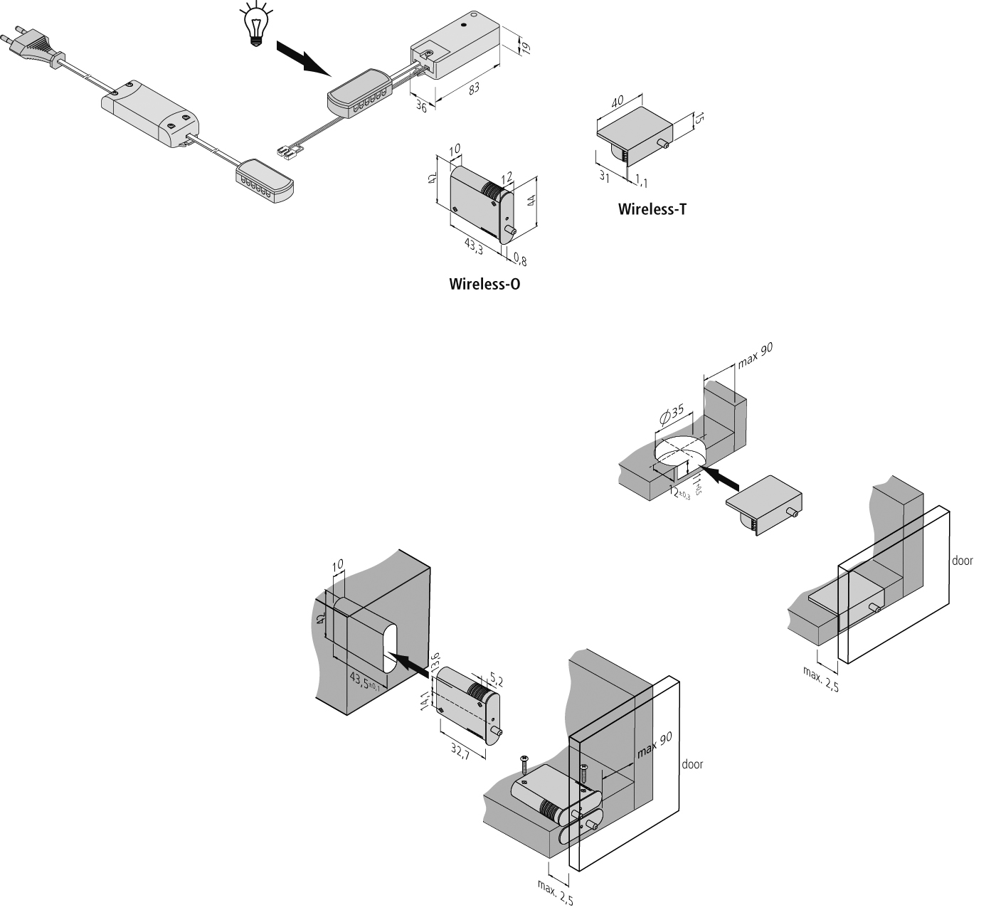 Preview: wireless door contact without cable or battery Door contact switch - Wireless