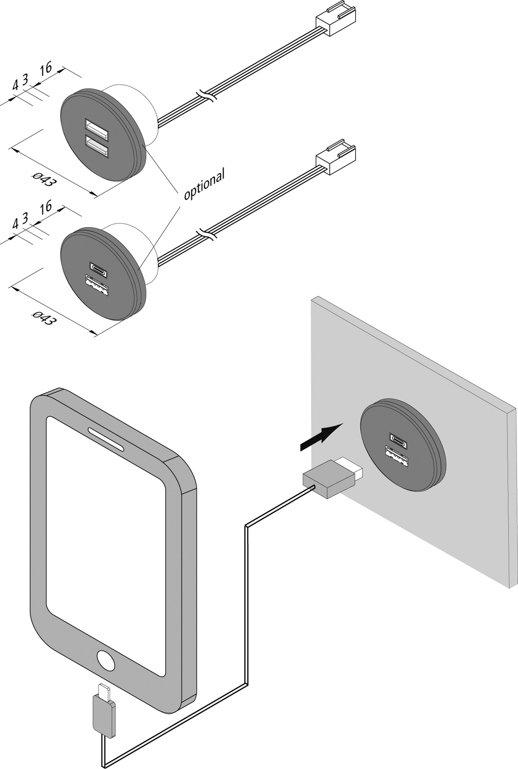 Vorschau: Möbeleinbau USB Steckdose