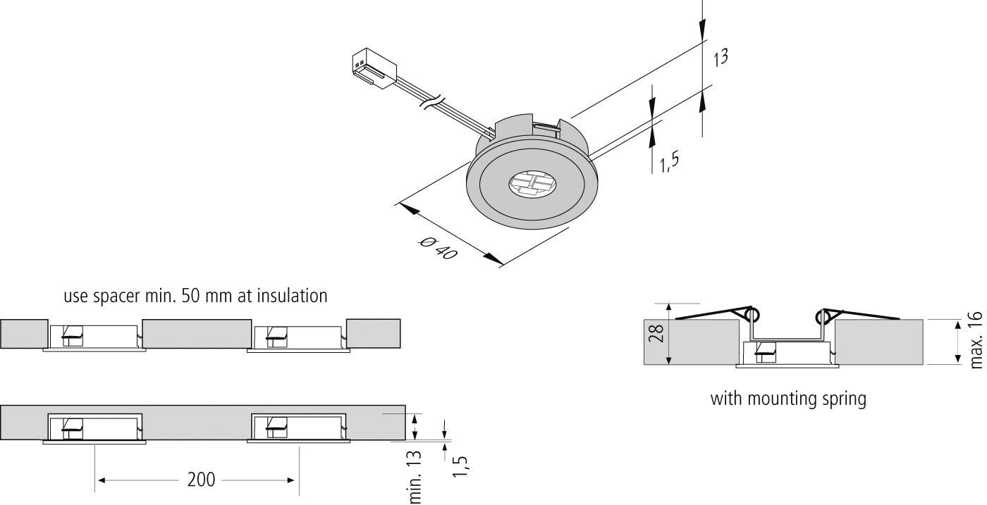Preview: Small 35mm drilling diameter recessed furniture luminaire AR 35F